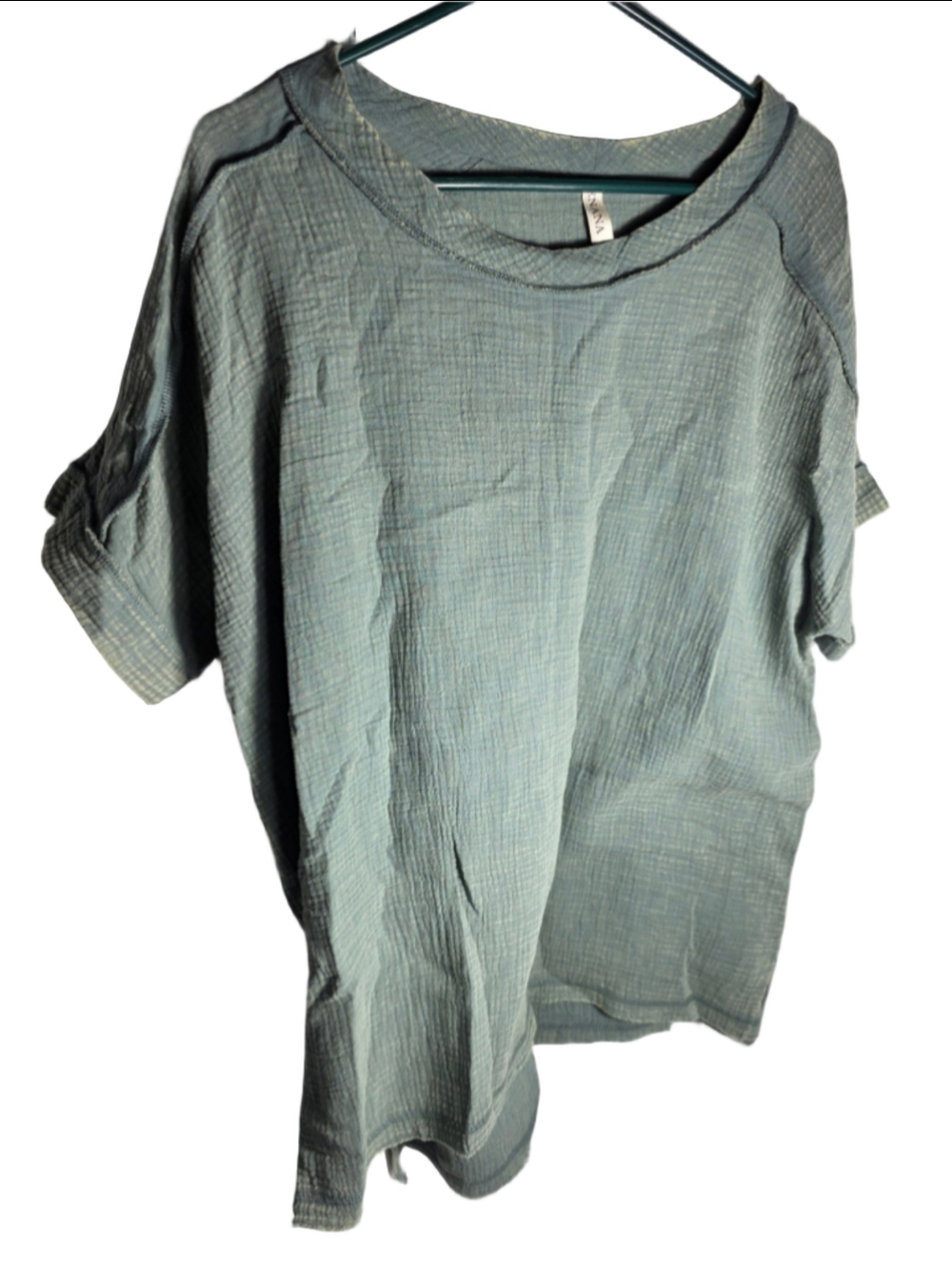Women's Zenana Sage Green Short Sleeve Gauze Tee Size M vintage-inspired casual